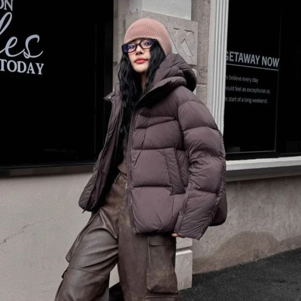 Manteau à capuche en duvet de canard blanc pour femme, vêtement épais, chaud, solide, ample, moelleux, à la mode, nouvelle collection automne hiver