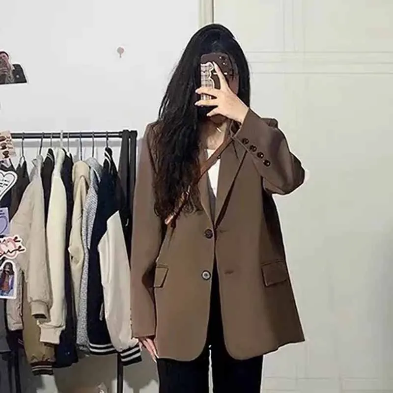 Spring Autumn Women Blazer British Style Khaki Color Solid Color Suit Jacket Female Korean New Blazer Tops