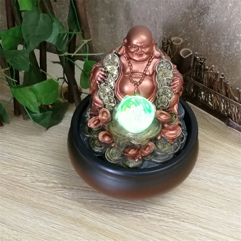 Imagem -02 - Lucky Money Maitreya Buddha Tabletop Ornamentos Led Light Ball Indoor Water Fountain Tea Pet Home And Office Decoration Feng Shui