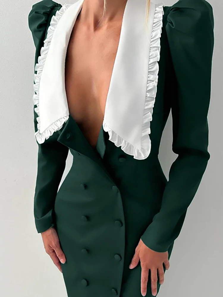 

Элегантное офисное повседневное длинное платье 2026 года, новинка, весеннее, с воротником «Питер Пэн», с завышенной талией, для вечеринок, приталенное, однотонное, А-силуэт