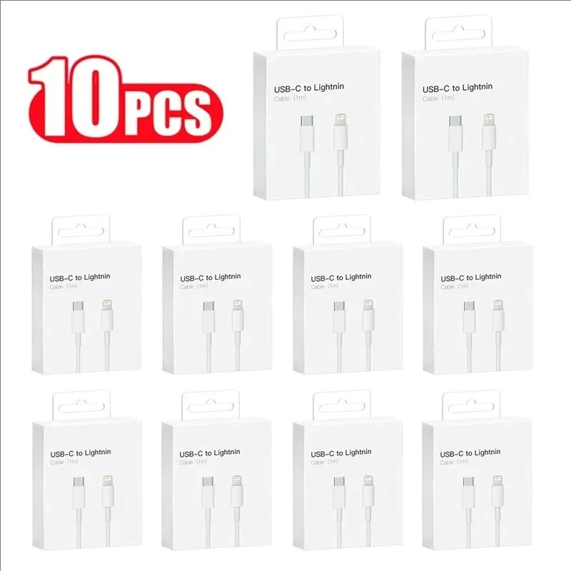 10 PCS 20W PD Fast Charger Cable for iPhone 11/12/13 Mini/14 Pro/XS Max/XR/X/8 Plus/SE Rapid Charging 1m/2m Data Cable with Box