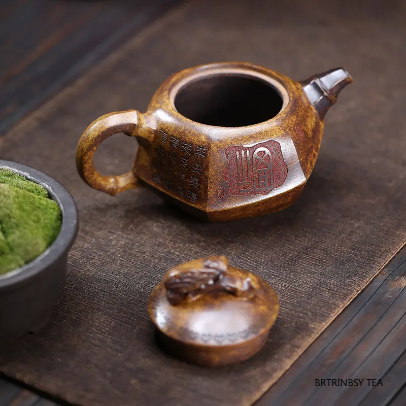 الإبداعية الصينية ييشينغ الأرجواني الطين إبريق الشاي اليدوية أوراق الخيزران براد شاي المنزلية الجمال الشاي Infuser غلاية Zisha طقم شاي 260 مللي #4