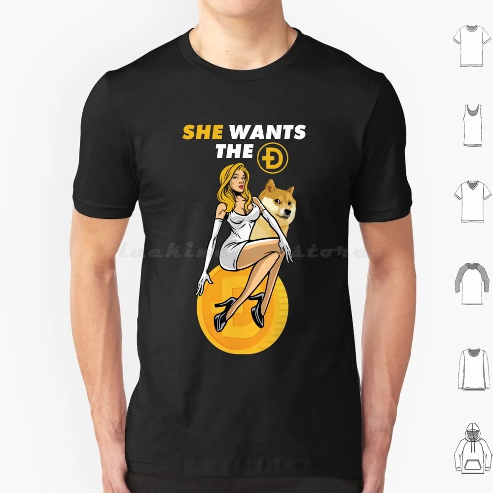 تي شيرت She Wants-Cryptocurrency المضحك Dogecoin Meme مقاس كبير 100% قطن يريد Dogecoin She Wants Cryptocurrency Doge