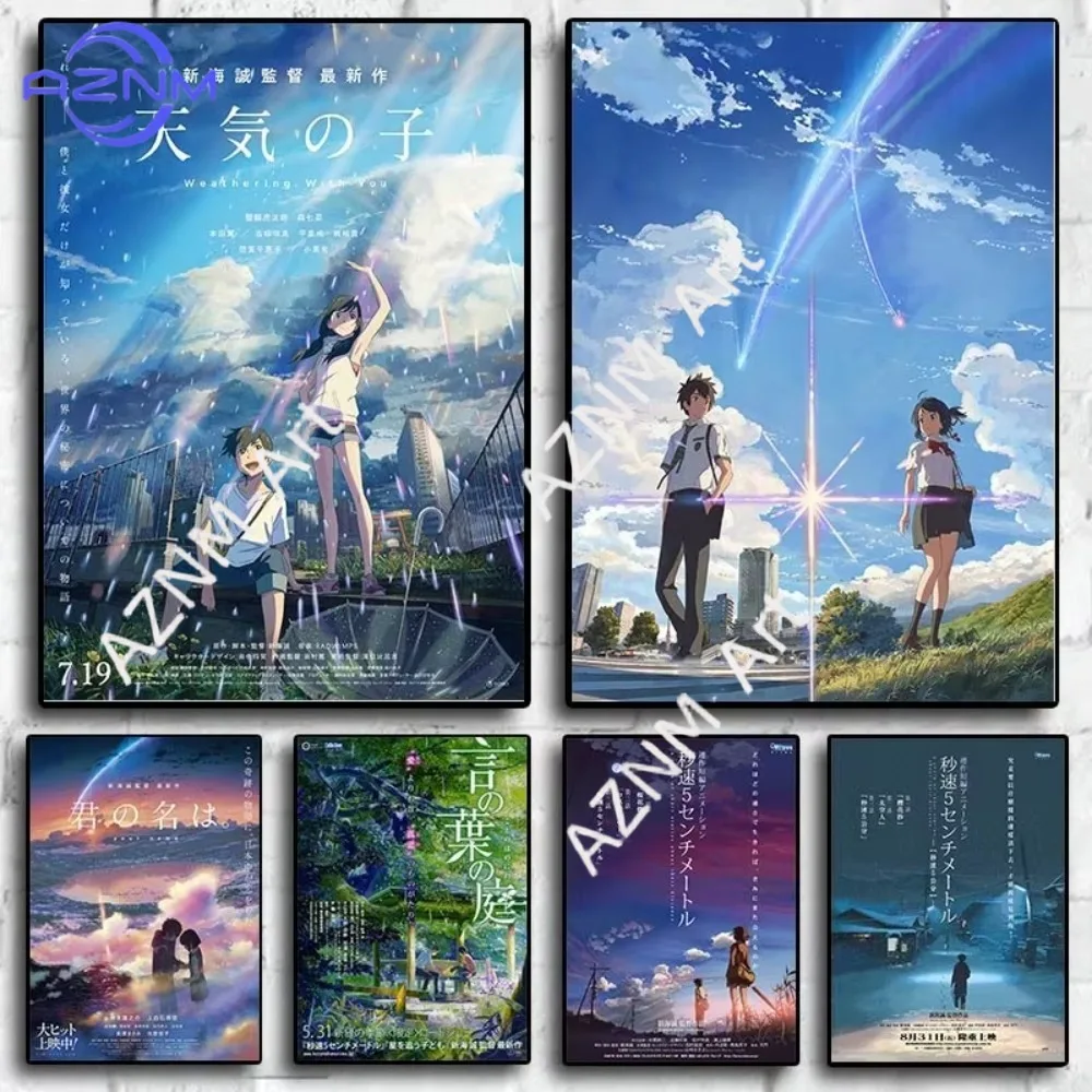 1 Stück, Makoto Shinkai Anime-Poster-Set: Weathering With You, Your Name, She and Her Cat, Retro Japanischer Stil Wanddekoration für Zuhause