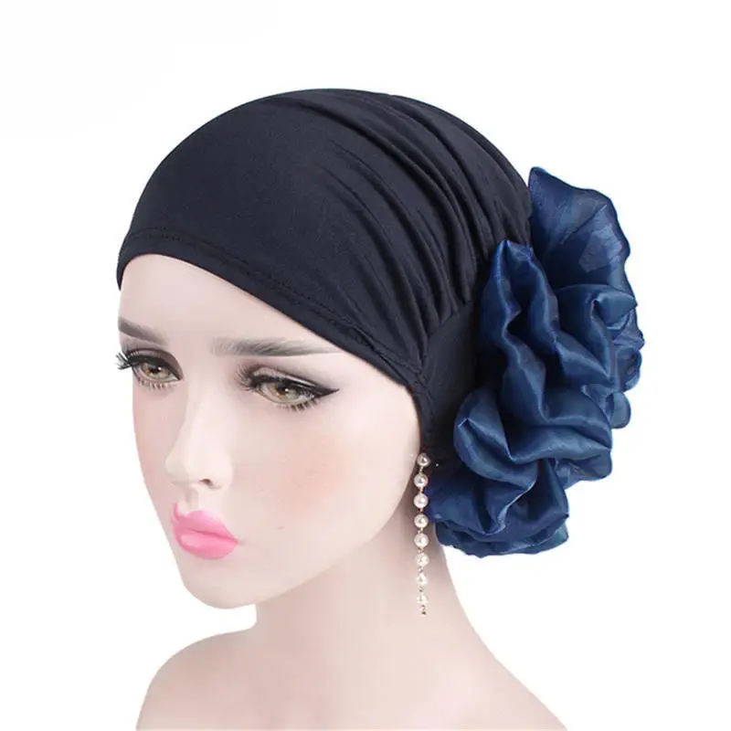 Women's Hijabs Turban Big Flower Modal Elastic Cloth Hair Bands Hat Ladies Solid Hair Loss Scarf Cap Hair Accessories