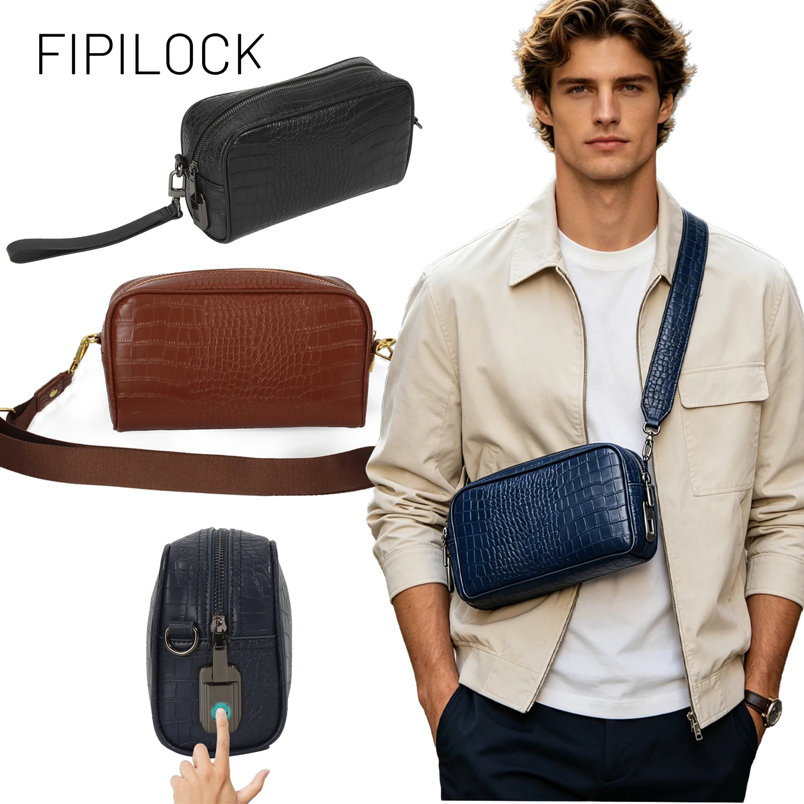 

FIPILOCK Man's Handbag Crossbody Bag Shoulder Bags for Woman with Smart Fingerprint Unlock High-Quality for Work Crossbody Bag
