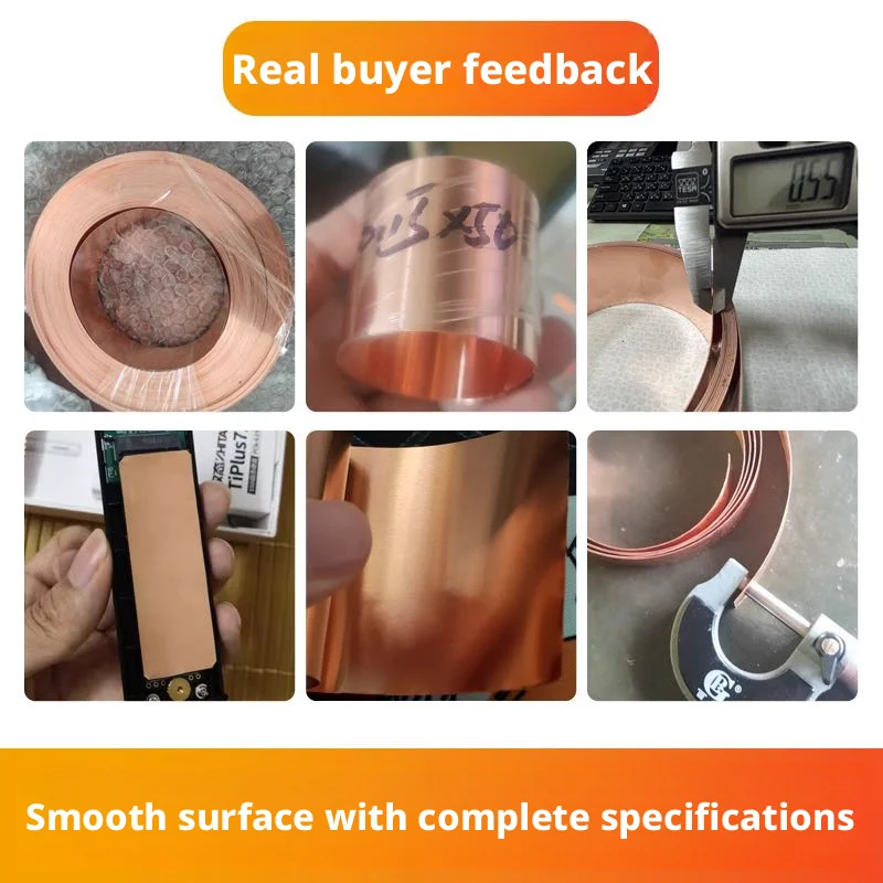99.9% Pure Copper Cu Metal Sheet Foil Plate 200x1000mm Various Thickness Options 0.05mm to 1mm for Electronics And Crafting