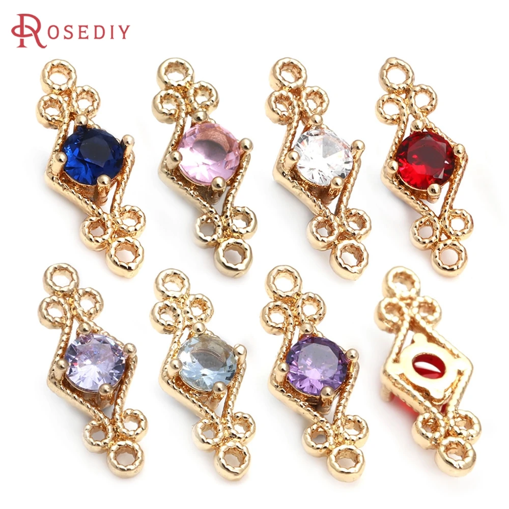 

20PCS 6x16MM High Quality 18K Gold Color Brass and Zircon 2 Holes Rhombus Connect Charms Pendants DIY Jewelry Making Findings