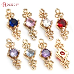 20PCS 6x16MM High Quality 18K Gold Color Brass and Zircon 2 Holes Rhombus Connect Charms Pendants DIY Jewelry Making Findings
