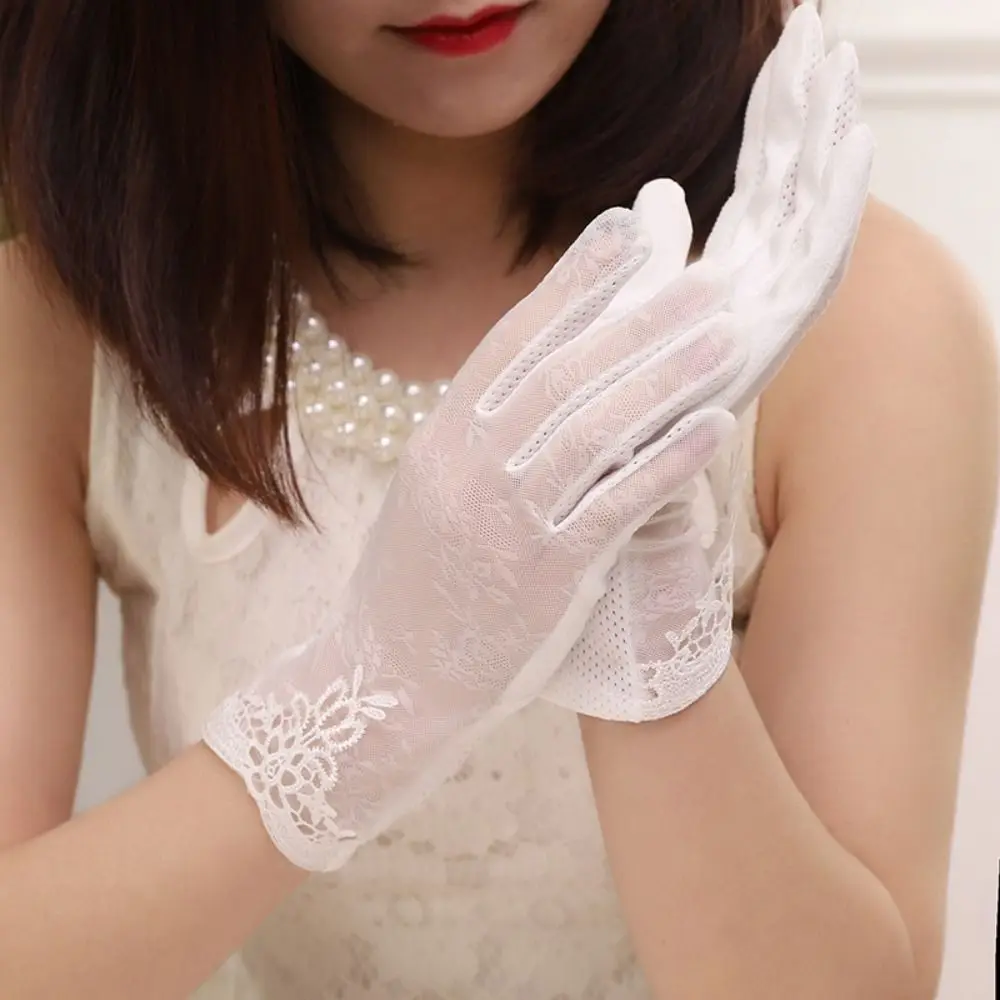 Thin Flower Sunscreen Gloves Mesh Anti-Slip Lace Gloves Women Full Finger Mittens Sun Protection Gloves Performance