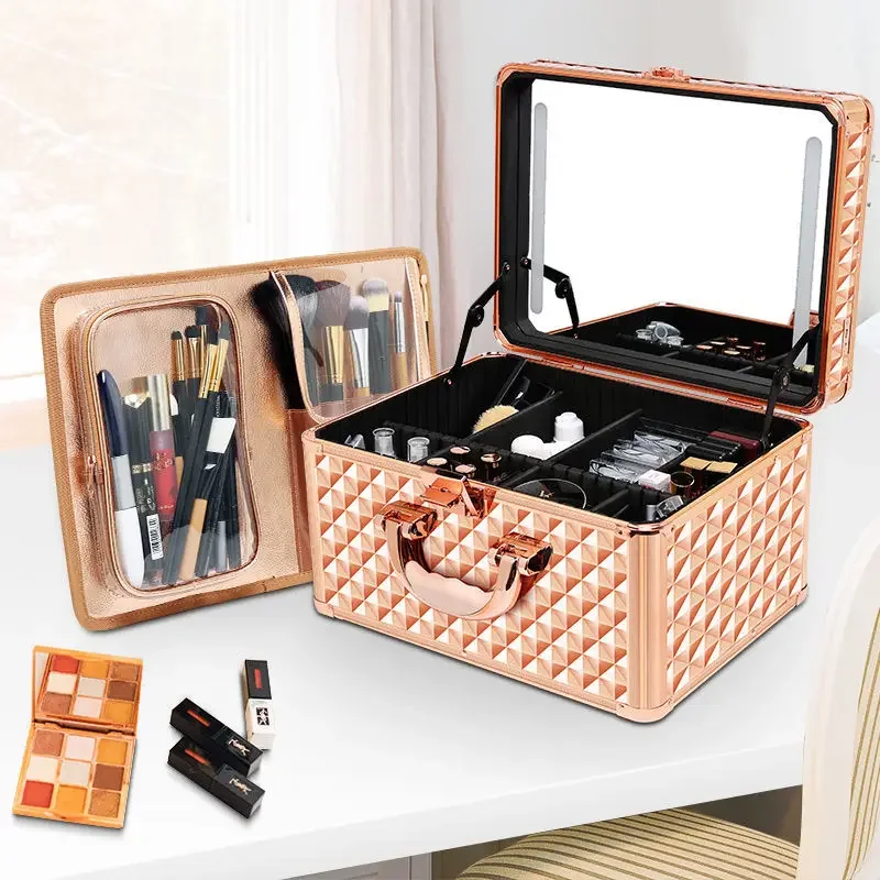 2024 LED Brand Makeup Box Artist Professional Beauty Cosmetic Cases Make Up Bag Tattoo Nail Multilayer Toolbox Storage Organizer