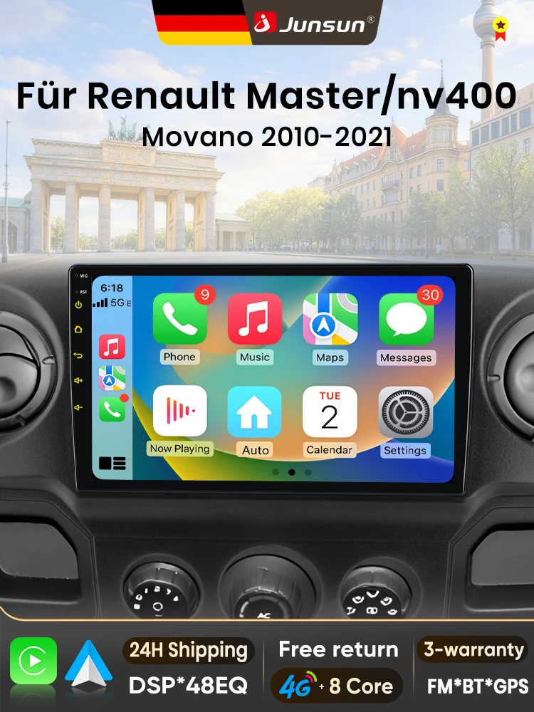 Junsun Android 15 autoradio voor Renault Master, Nissan NV400, Opel Movano 2010-2021, met Apple CarPlay, autoscherm, stereo, multimediaspeler, video, intelligent systeem, 2-DIN autoradio, - afbeelding 2