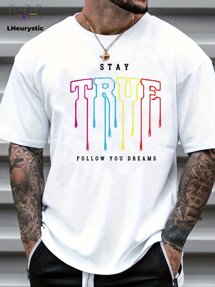 Men's Graphic Crew Neck Active T-shirt - Comfy STAY TURE 100% cotton Print Tees for Summer.