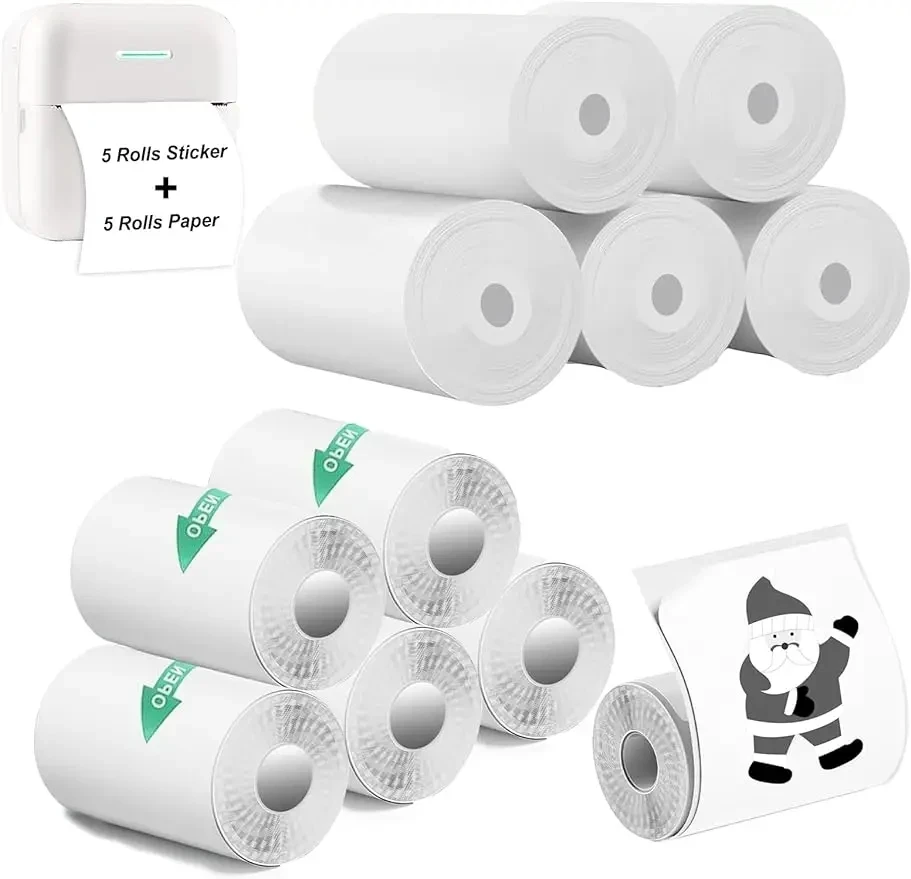 Mini Printer Paper Refill 10Rolls Thermal Printer Paper 57x25mm for Mini Sticker Receipt Printer Portable Pocket Printer