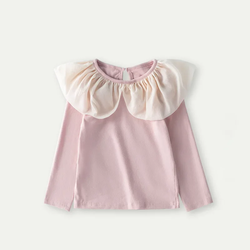 New Children Girls Ruffle collar Long-sleeved T-shirt + Tutu Skirt Summer Ruffled Fluffy Tulle Skirt 2Pcs Clothing Sets W-S1038