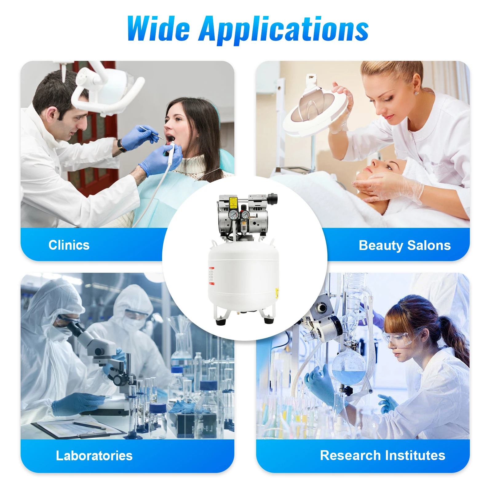 ضاغط الهواء مع مقياس ضغط كاتم الصوت لمرشح الهواء لتجربة طب الأسنان والجمال والبحث العلمي والمعدات الطبية