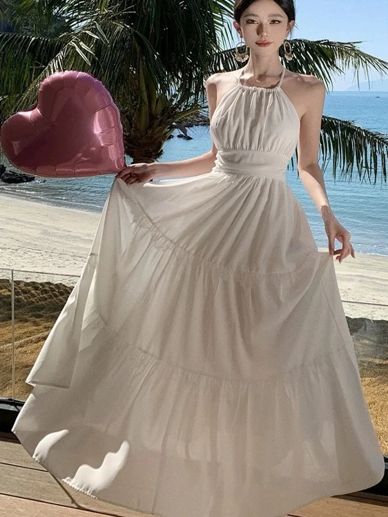 Splendido Bal A-Line Dr Beach Vaion Sle Colore puro Semplice gonna lunga con spalle scoperte Bellissimo materiale in poliestere