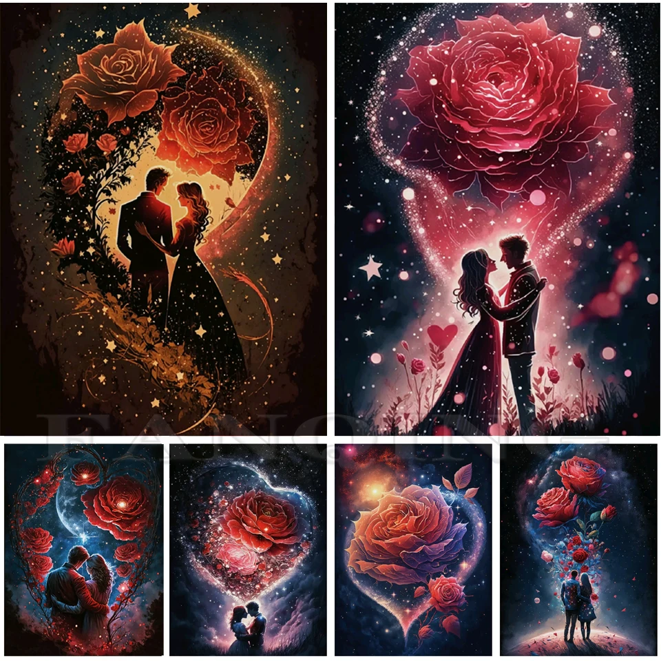 

Romantic Lover Diamond Painting Rose Starry Sky Landscape Embroidery Full Mosaic Rhinestones Cross stitch Handicraft Gift A95