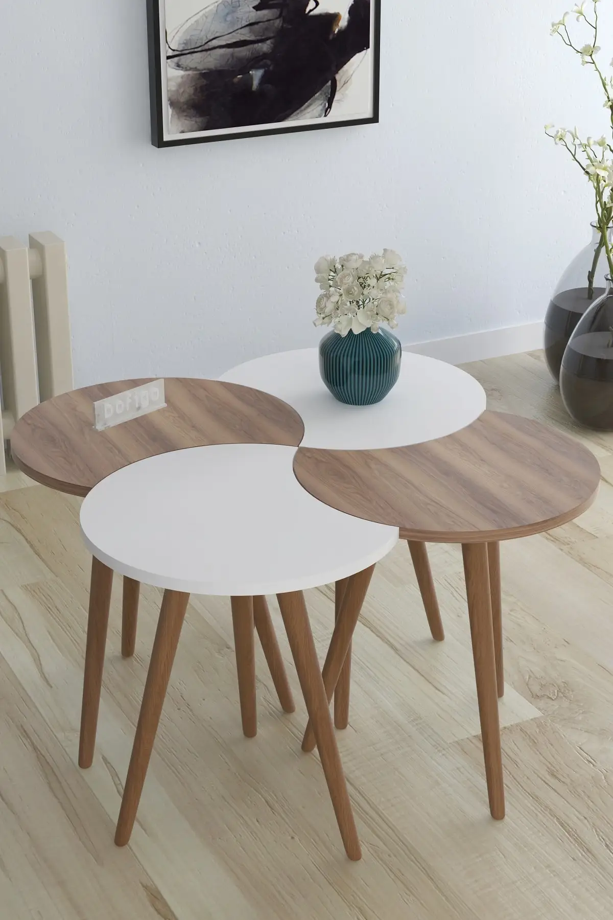 Modern Coffee Table 4 Pieces Scandinavian Medium Table Wooden Foot Side Tea Coffee Service Tables Round Living Room Serving Tables Furniture