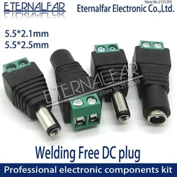 DC12-24 Conector adaptador de alimentação, 5,5 milímetros x 2,1 milímetros, 2,5 milímetros, feminino, masculino, única cor, faixa de LED e CCTV Tuning Fork, 5050, 3528, 5060