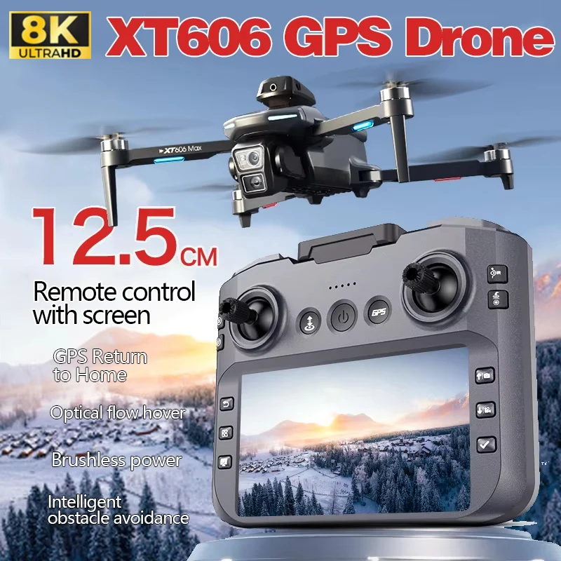 XT606 GPS Screen Control Brushless Drone 5G Optical Streaming Folding HD Dual Camera Screen Large 4.3 Inch One Key Return Flight