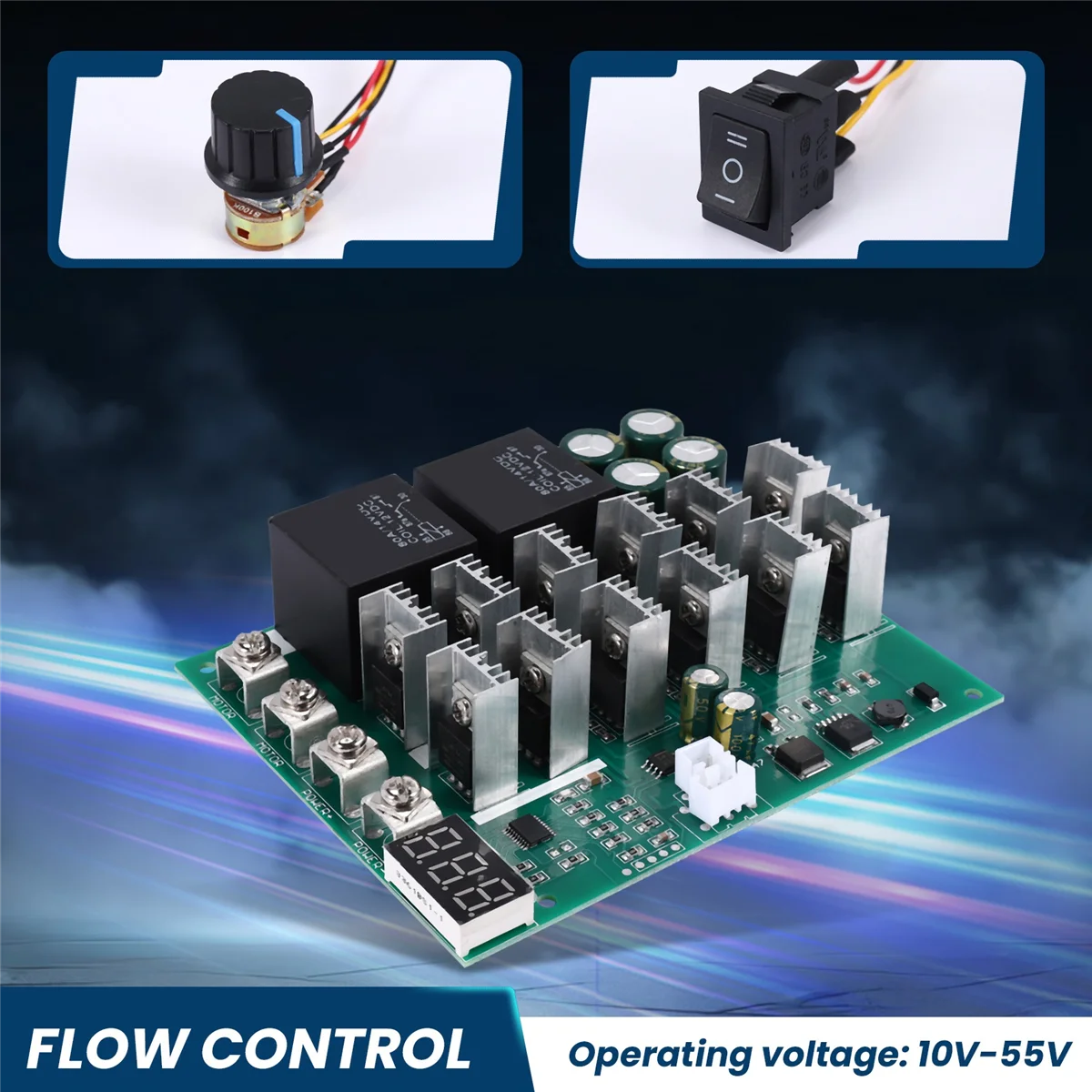 Newest DC 10-55V 12V 24V 36V 48V 55V 100A Motor Speed Controller PWM HHO RC Reverse Control Switch with LED Display