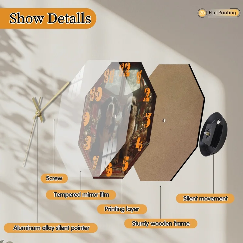 1pc Attractive Vintage Christmas Themed Octagonal Analog Wall Clock for Farmhouse Dining Room Ideal Wedding Valentine's Day Gift