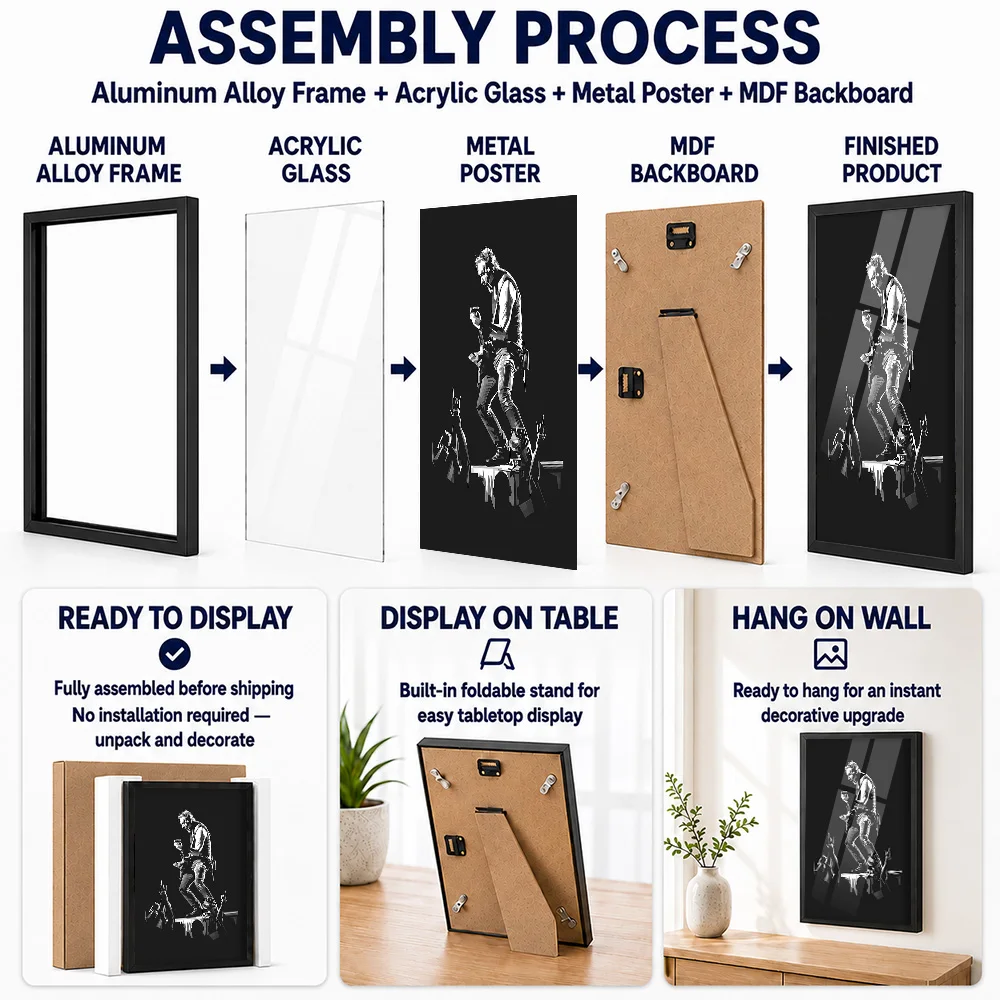 Bruce Springsteen Grayscale Concert Portrait Framed Metal Print Personalized Songwriter Legacy Wall Art Ideal For Music Room