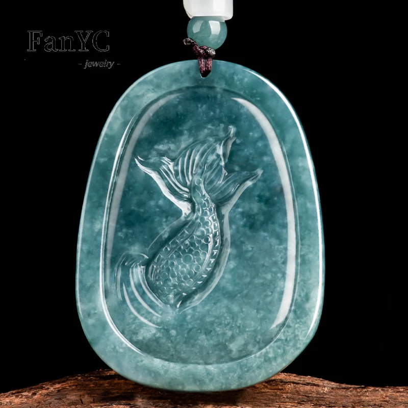 Myanmar Jadeite Blue Water Domineering Zodiac Dragon Pendant Hand-carved Atmospheric Luxury Ice Jade Necklace Men and Women Gift