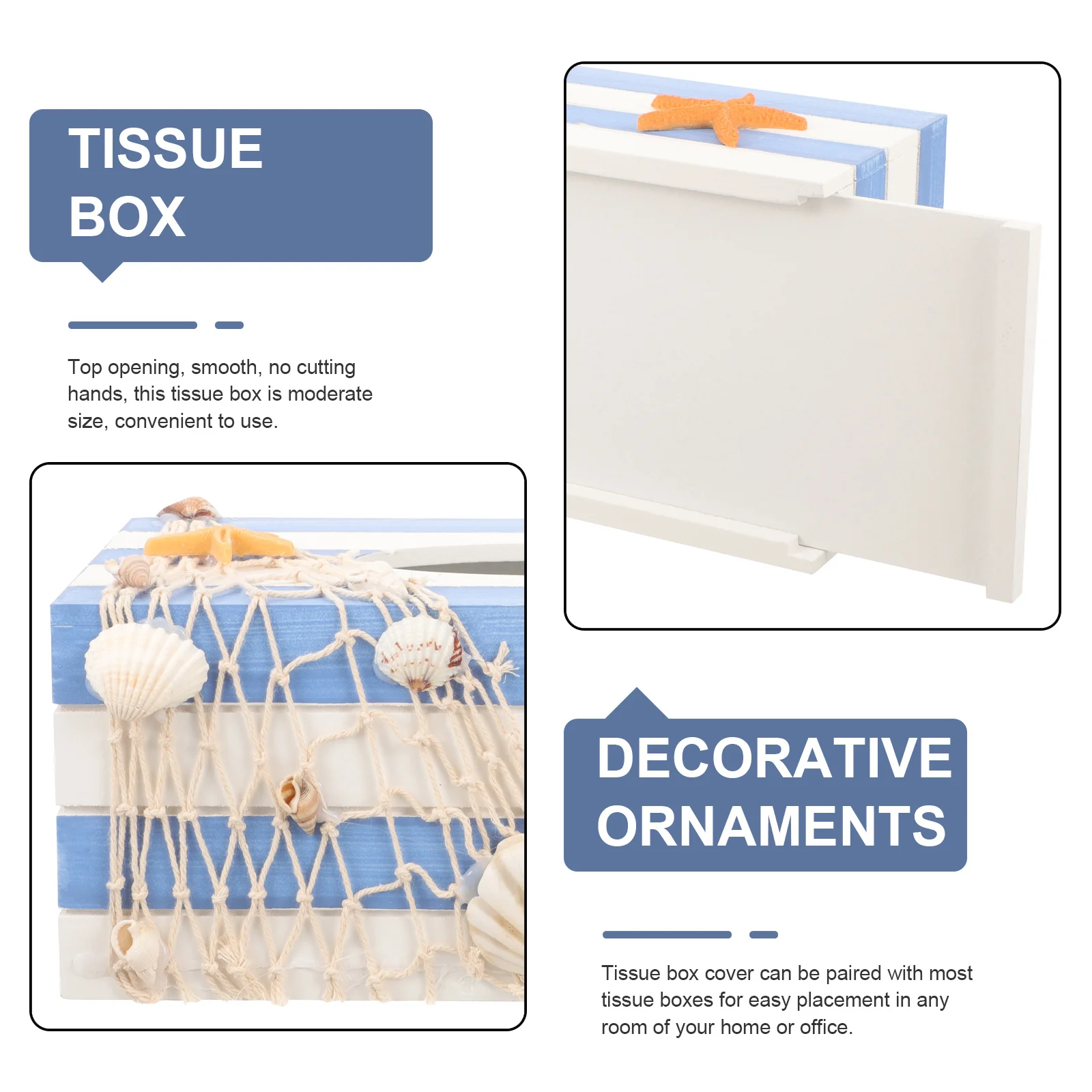 

1pc Sea Star Tissue Box Cover Mediterranean Style Wooden Napkin Storage Case Desktop Decor For Home Living Room Bedroom Office