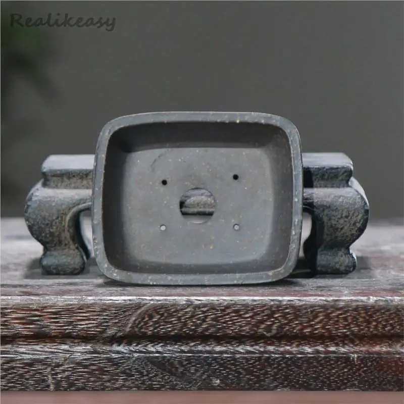Yixing Purple Clay Flower Pot Rectangular Mini Bonsai Pot Chinese Household Handmade Classical Desktop Decorative Flower Pot