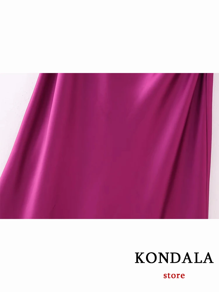 KONDALA Vintage Solid rosered Fashion 2023 Sheath Pleated Cami Women Dress Autumn Elegant Sexy Luxury Night Party Long Vestido