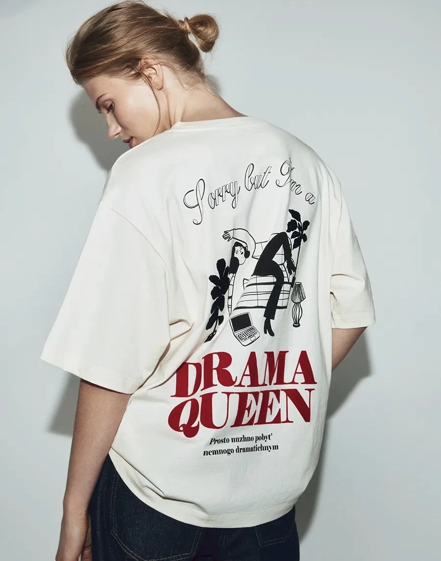 Casual Fashion Printed T-Shirt Women's Loose Fit Short Sleeve Cotton round Neck Sweat Absorbent Top Commute Style Summer