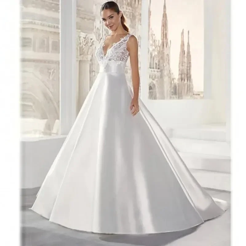 Vestido De Novia De corte en A, elegante y sencillo, sexy, con tren largo, talla grande, personalizado, para playa y fiesta, 2024