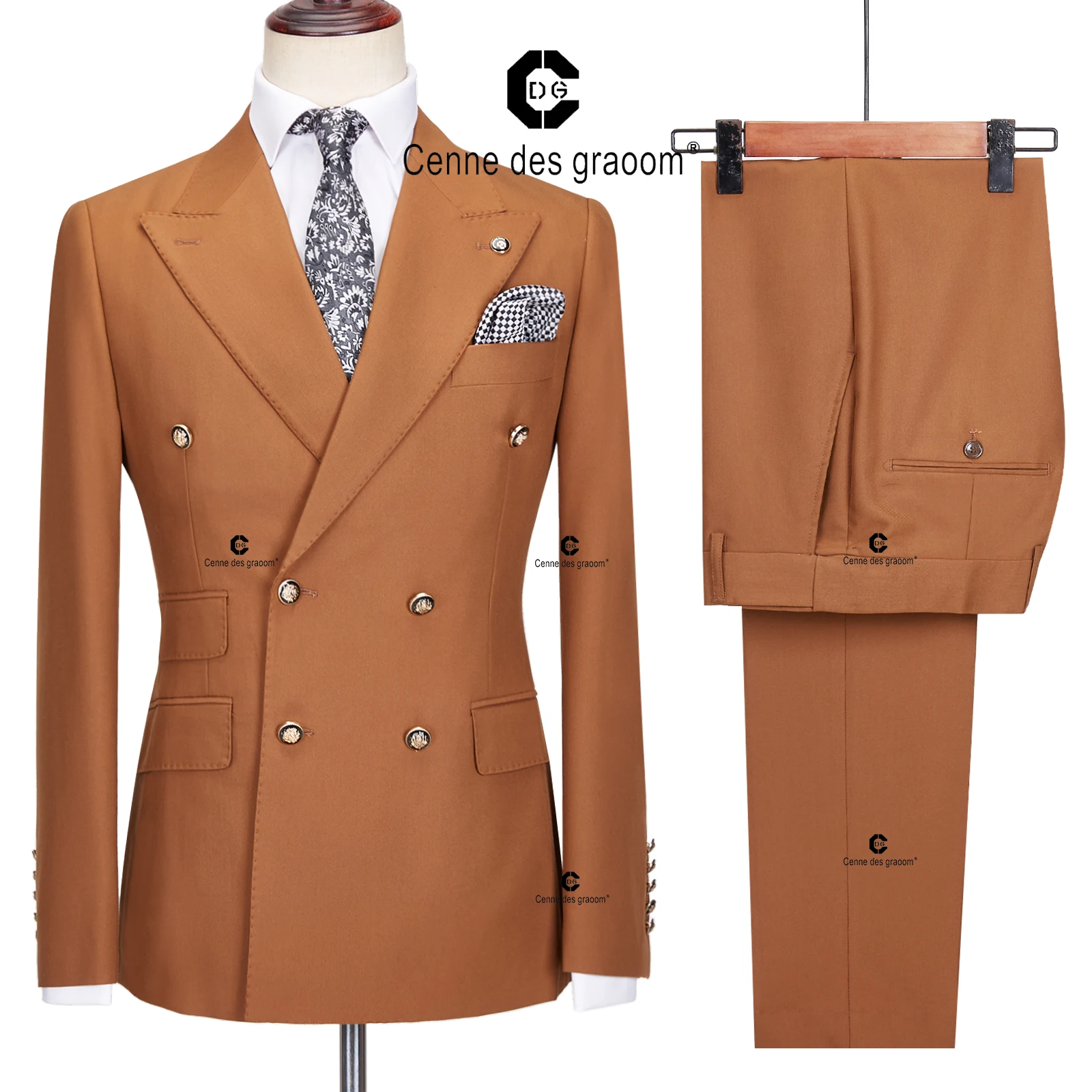 

Bosdan Gulden New Men Suits Winter Jackets Double Breasted Tailor-Made 2 Pieces Gold Button Blazer Pant Wedding Costume Homme