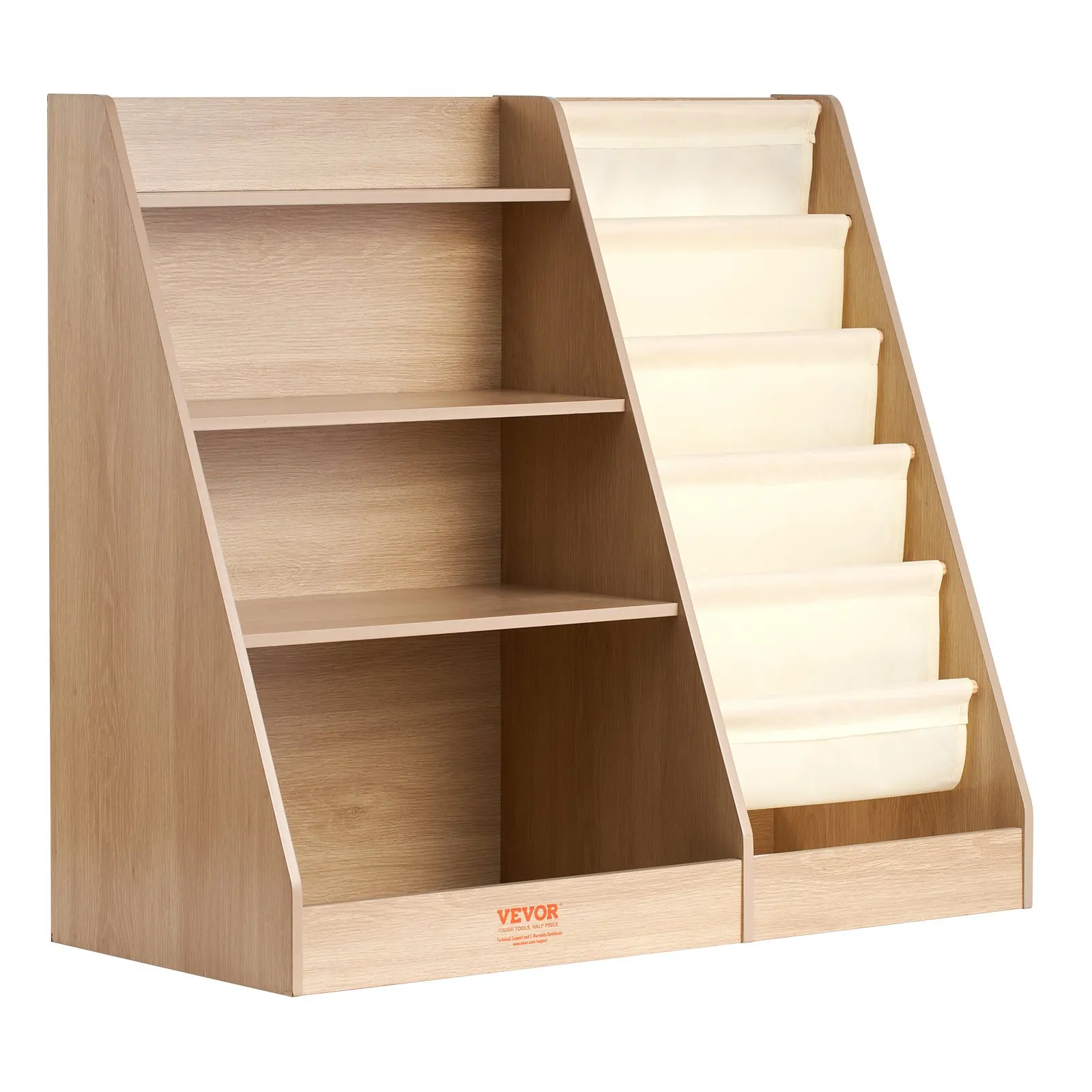 

4-Tier Wooden Bookshelf, Six-Layer Sling Bookcase, Storage Book Rack, Book Toy Organizer Cabinet