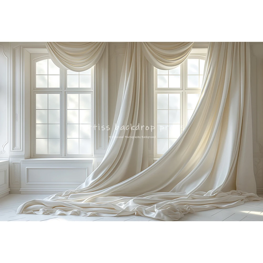 White Wall With White Curtain Backdrops Kids Adult Photography Child Baby Photocall Decors Art Windows Photocall Backgrounds