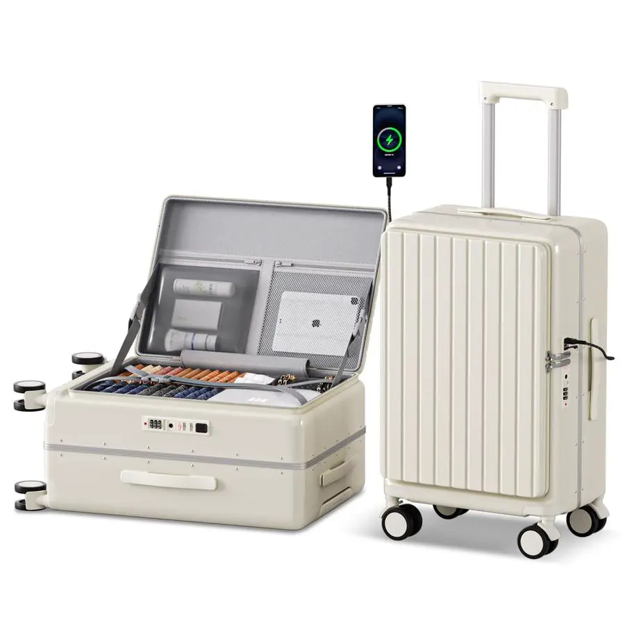 

20 Inch carry on luggage 22x14x9 airline approved Hard Shell Spinner Suitcase Top Opening Aluminum Frame Travel Luggage Suitcase