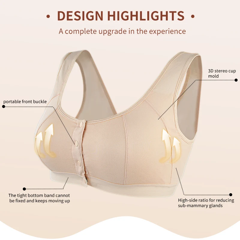 6031 Mastectomy Bra with Pockets Front Closure Cotton Plus Size Lingerie for Post Surgery Women Silicone Insert