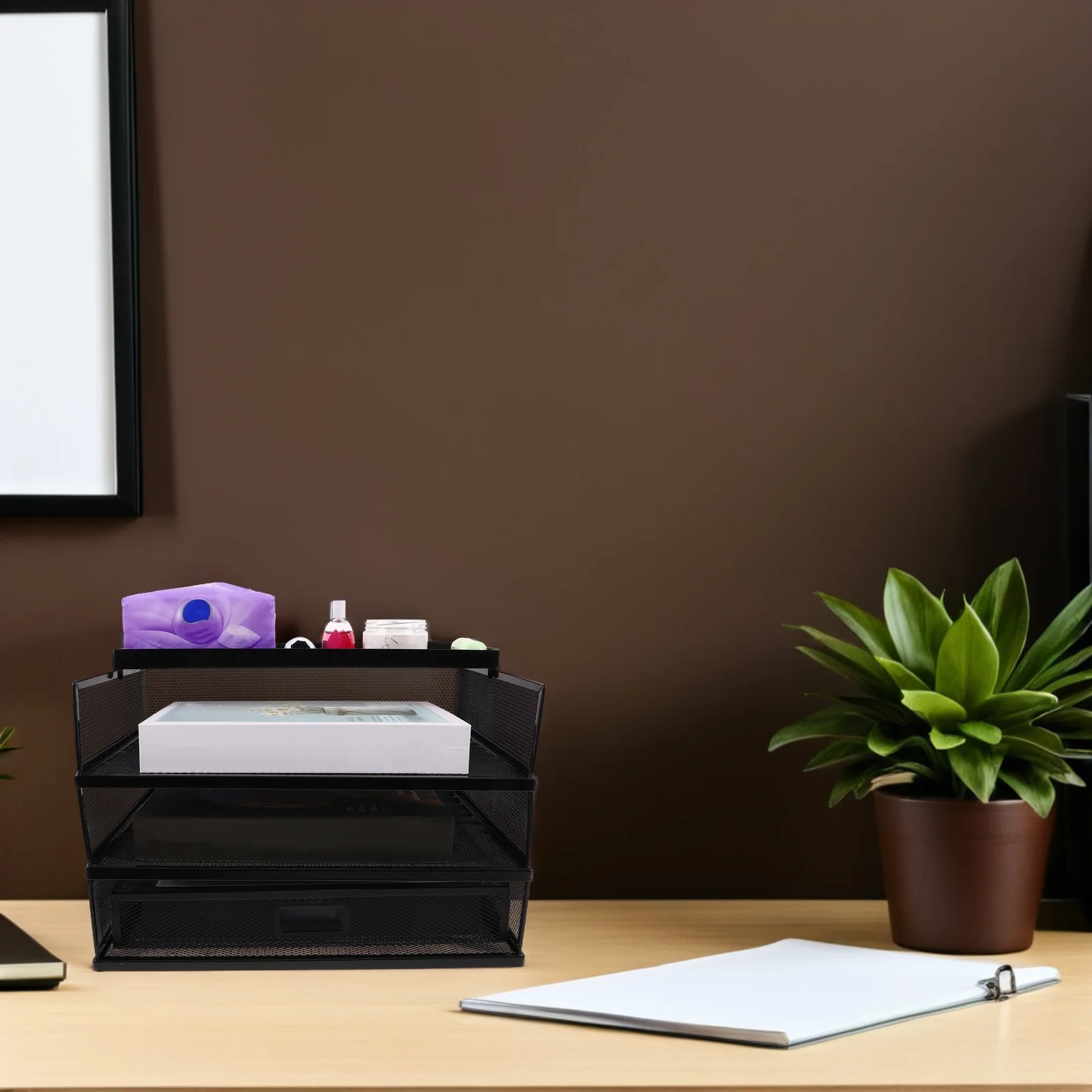 Rak Penyimpanan File Logam 3-Lapisan untuk Meja Kantor, Lemari Penyimpanan Dokumen, Penyortir Folder untuk Ruang Kerja di Rumah