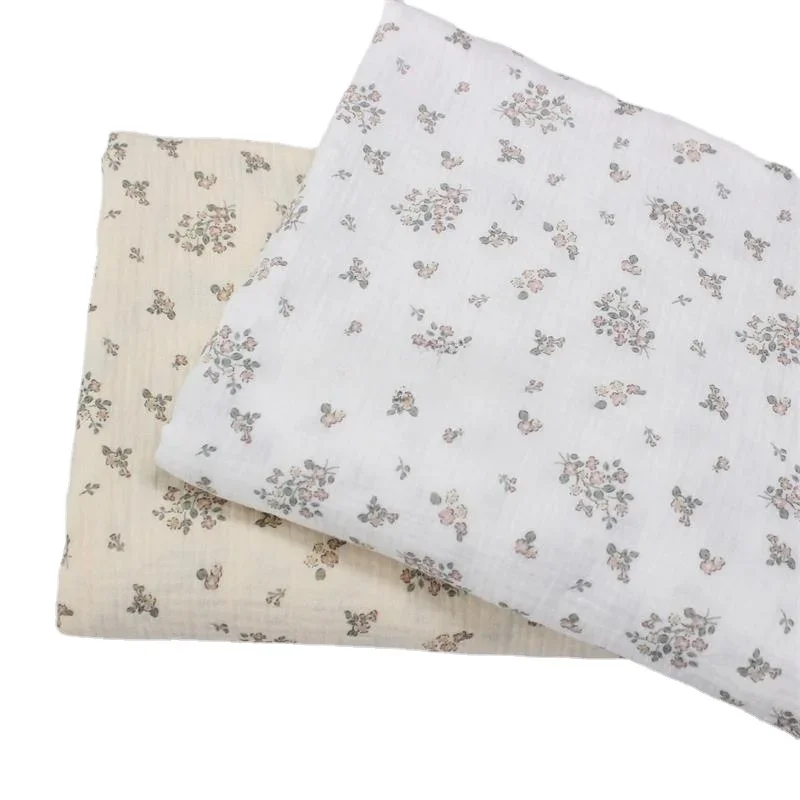Couverture à bavoir florale en crêpe de coton Double couche pour bébé, 135x50cm, tissu à coudre pour vêtements de maison, tissu pour bébé