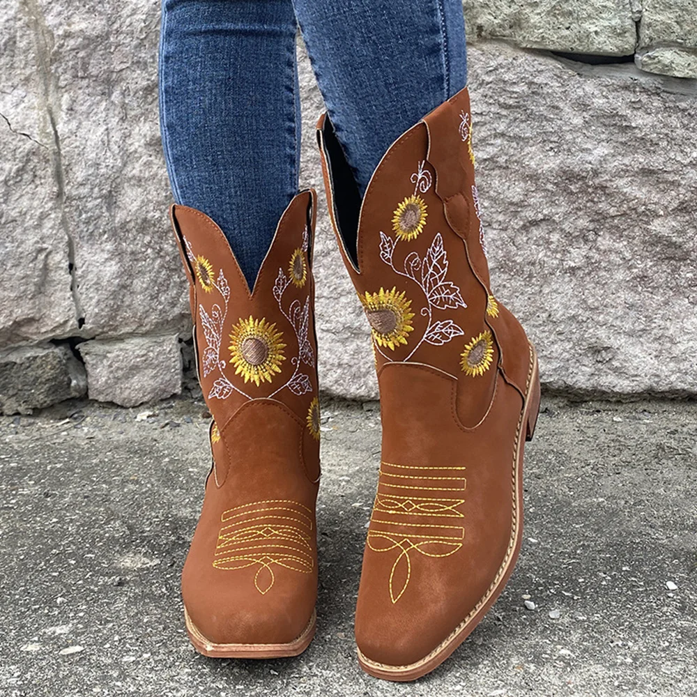 Western Cowgirl Boot - Botas Femininas Country Vintage com Bordado