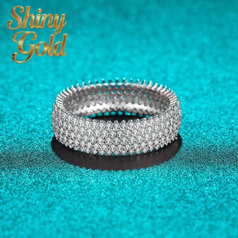 

ShinyGold Luxury Solid Platinum PT950 D Color Moissanite Diamond Tire Ring Full Diamond Women's Ring