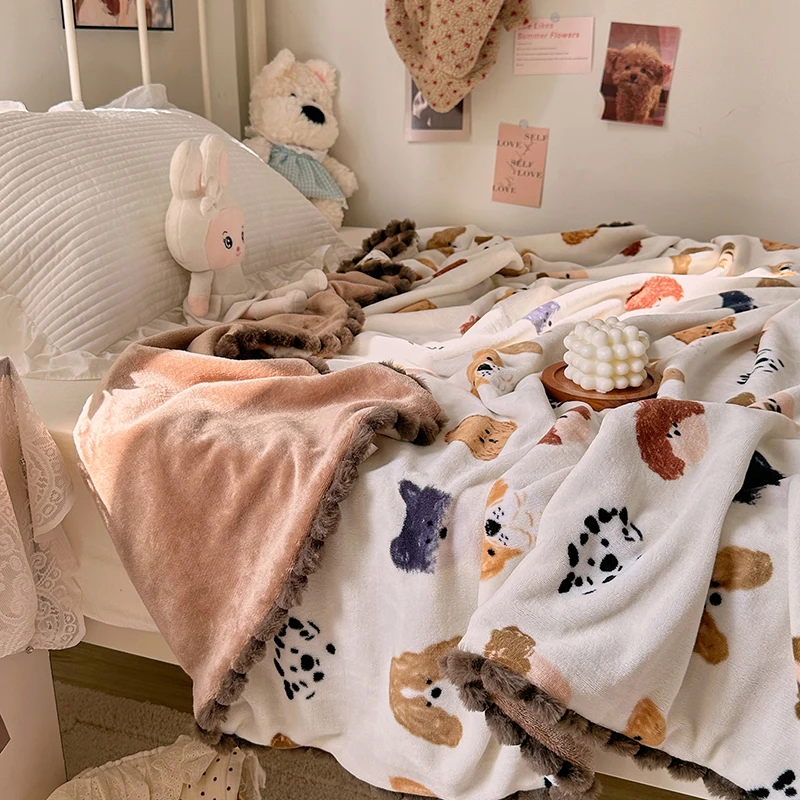 1pc Plush Blanket Cartoon Style Sofa Towel Thick Blankets Super Soft Plaids Warm Shawl Blanket Skin-friendly 담요 (No Pillowcase)
