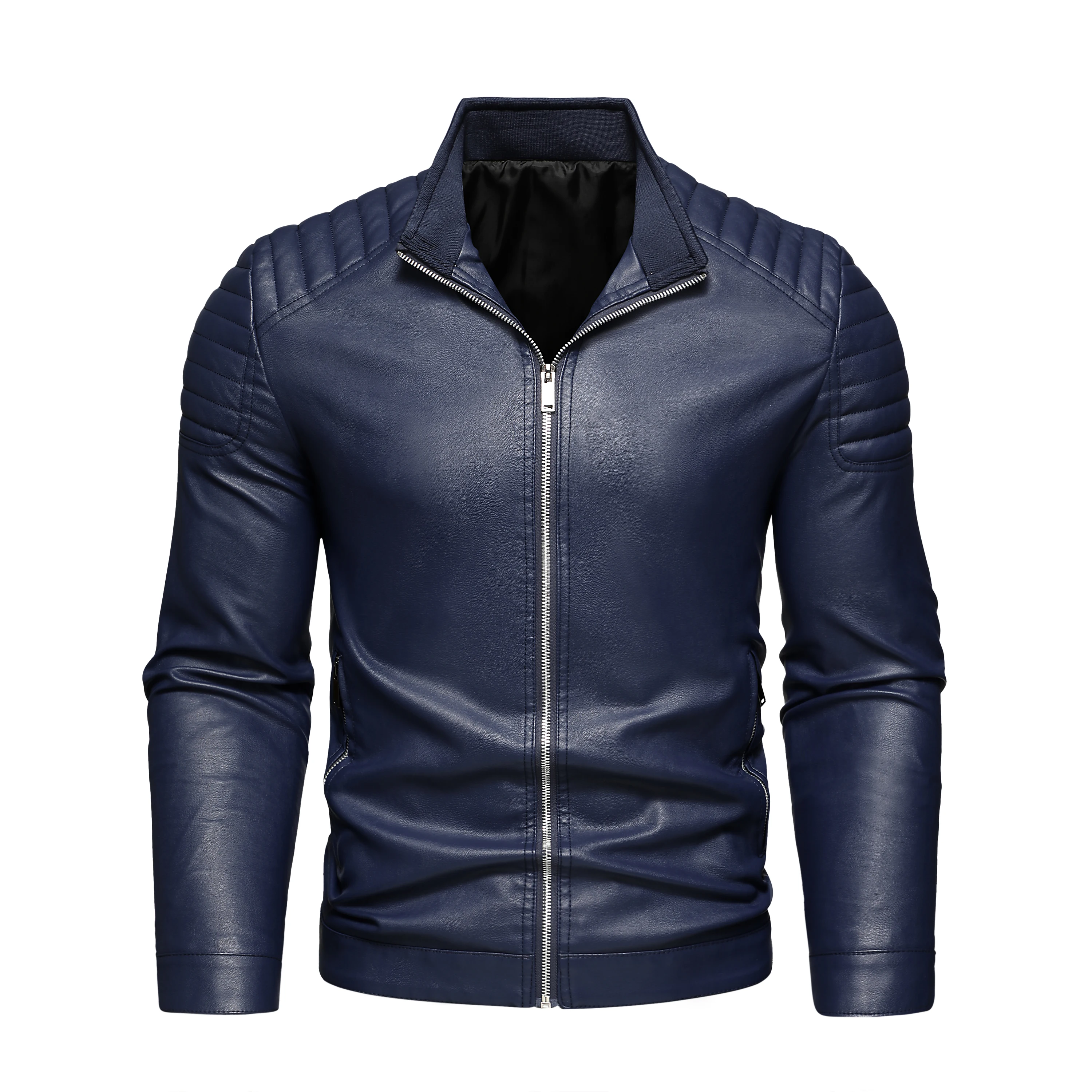 

Мужская повседневная куртка из искусственной кожи с воротником-стойкой, мотоциклетная куртка