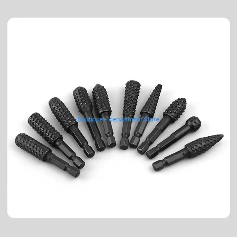 E1PD Pack Of 10 High Carbon Steel Hexagonal Woodworking Rotating Files For Carving Sanding And Finishing Various Project