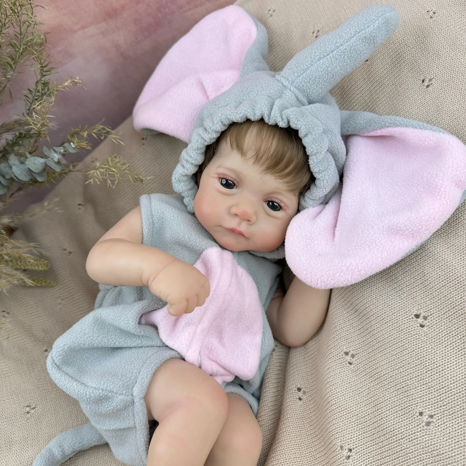 BZDOLL Cloth Body 48CM Reborn Baby Doll Toy For Girl 19inch Handmade Doll Set with Elephant Themed Clothing Lovely Birthday Gift