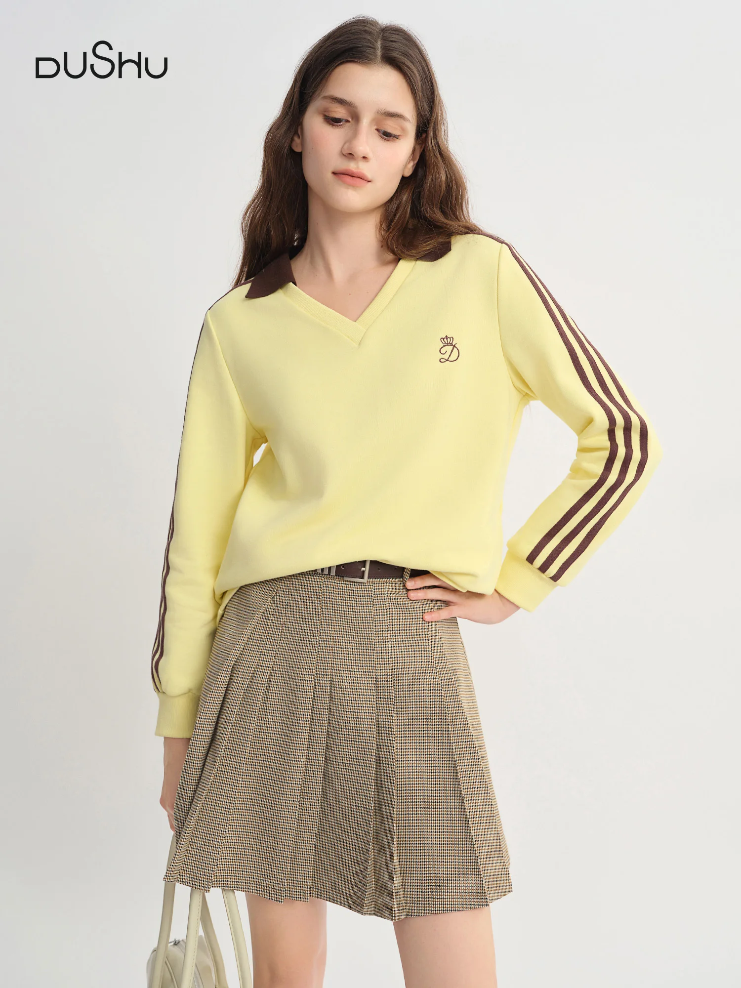 

DUSHU Plus Size Women's [Banana Milk] American Retro Hoodie Spring Autumn New Arrival 2025 Casual Versatile Top Hoodies