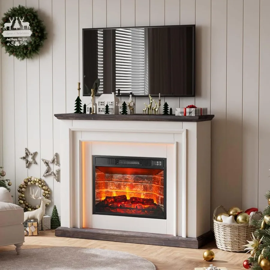 44 مدفأة كهربائية مع مركز ترفيهي LED Mantel يتميز 23 تصميم مدفأة من الطوب الأحمر لغرفة النوم وغرفة المعيشة