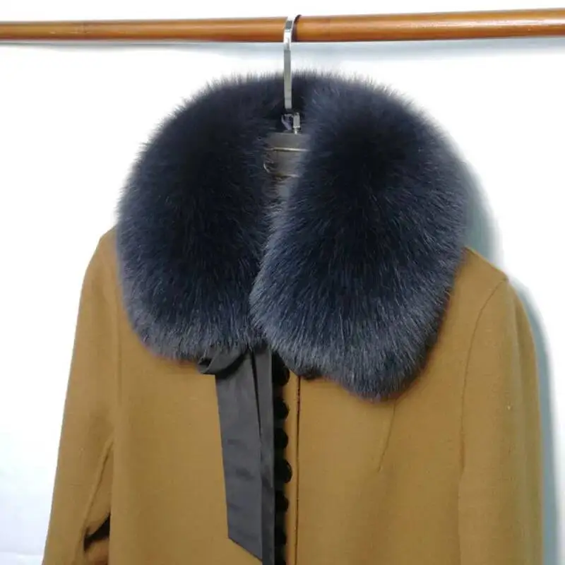 New Fox Fur Collar With Ribbon Women's Winter Warm Real Fur Collar Coat Hood Decor Furry Fur Collar Fashion Warm Coat Shawl view 5